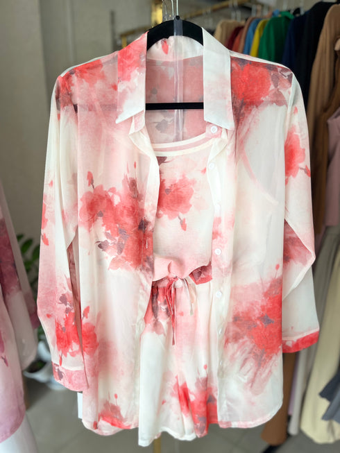 Flower Print Summer Chiffon Three Piece Co-Ord Sets